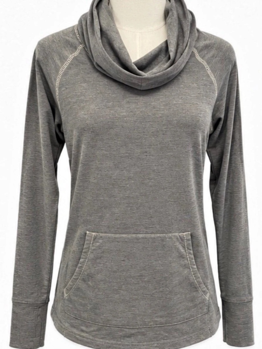 KÜHL Lea Pullover Women’s Small Gray Cowl Neck Kangaroo Pocket Hiking
